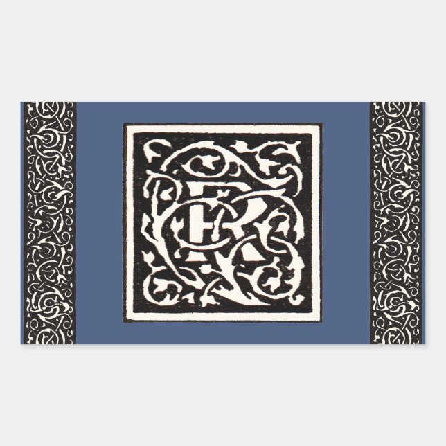 Pegatina Rectangular Monograma vintage R Art Nouveau (Anverso)