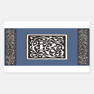 Pegatina Rectangular Monograma vintage R Art Nouveau