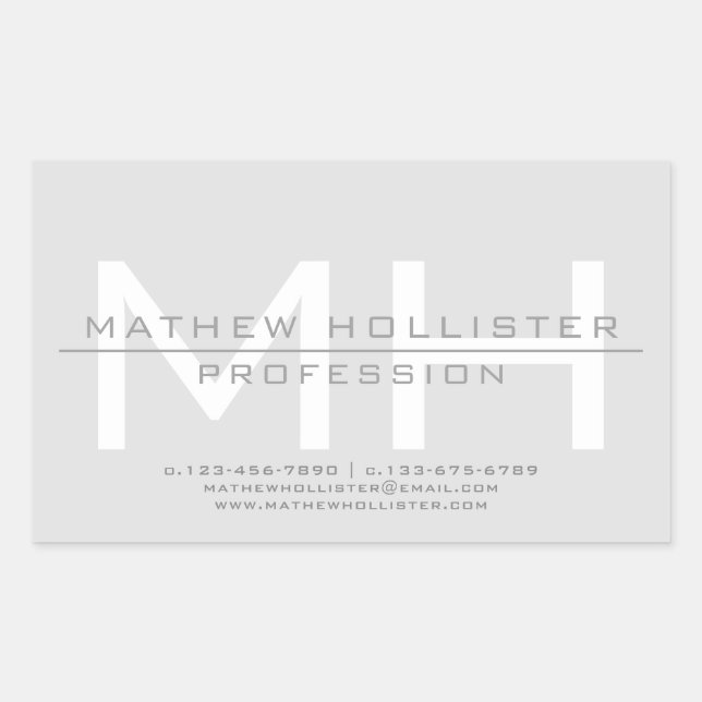 Pegatina Rectangular Monogramado masculino, negocio gris (Anverso)