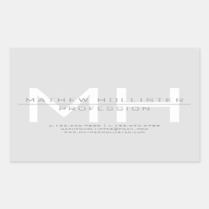Pegatina Rectangular Monogramado masculino, negocio gris