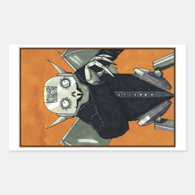 Pegatina Rectangular Monstruo de la Drácula de Vampiro Robot (Anverso)