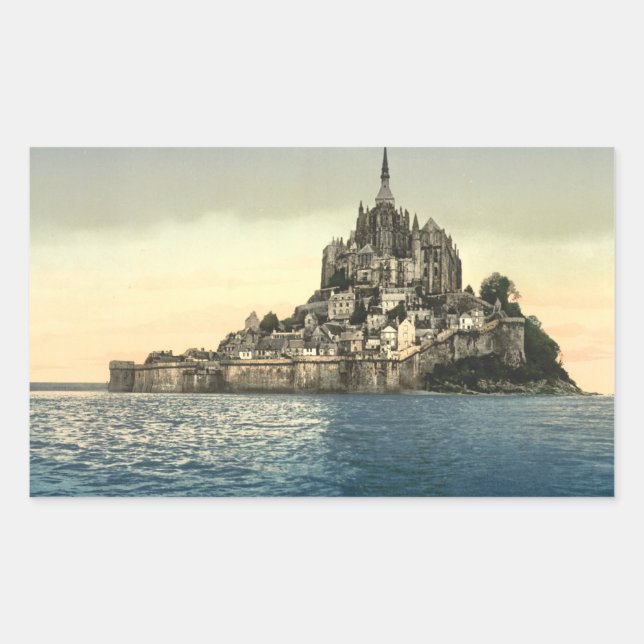 Pegatina Rectangular Mont St Michel II, Normandía, Francia (Anverso)