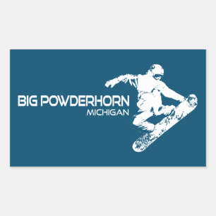 Pegatina Rectangular Montaña Big Powderhorn Michigan Snowboarder