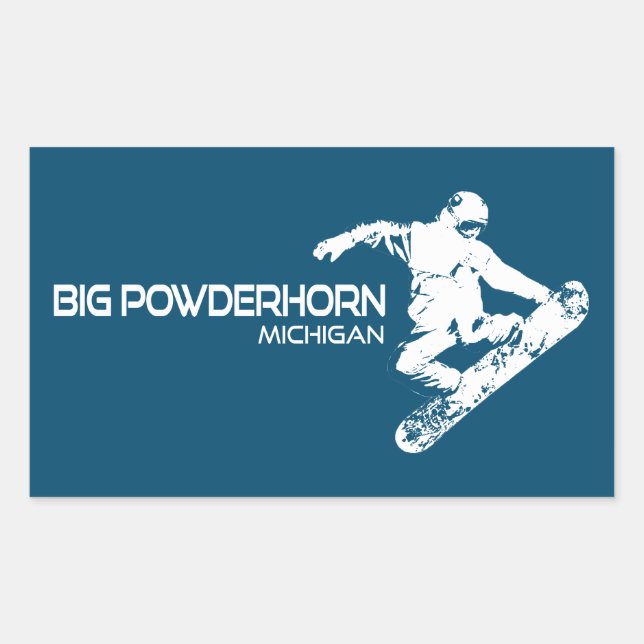 Pegatina Rectangular Montaña Big Powderhorn Michigan Snowboarder (Anverso)