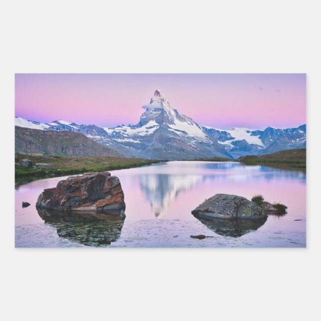 Pegatina Rectangular Montaña Matterhorn en Zermatt, Suiza (Anverso)