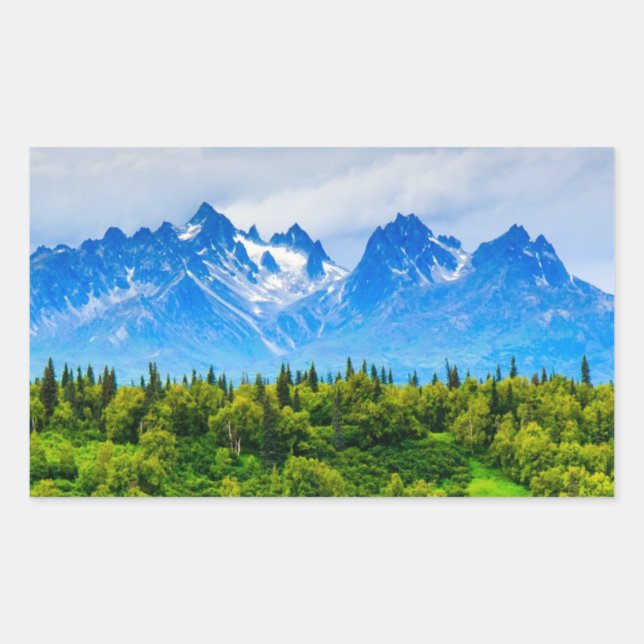 Pegatina Rectangular Montañas Alaska majestuosas (Anverso)