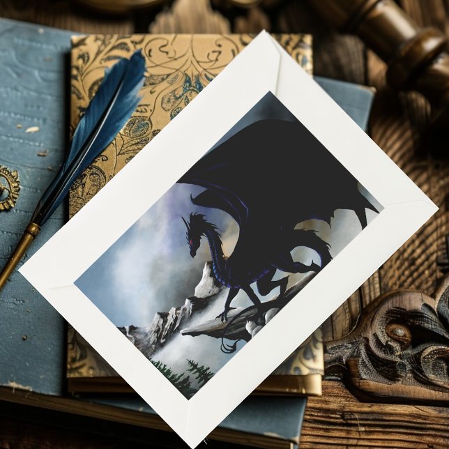 Pegatina Rectangular Montañas azules de la fantasía del dragón negro (Subido por el creador)