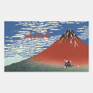 Pegatina Rectangular Montañas Fuji en Navidades y arte japonés