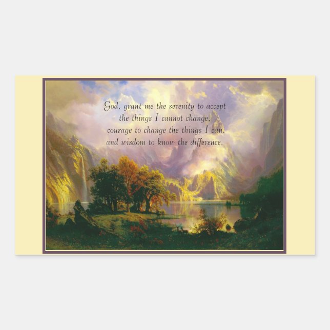 Pegatina Rectangular Montañas rocosas Oración por la serenidad (Anverso)