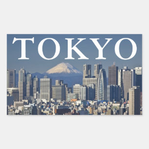 Pegatina Rectangular Monte Fuji   Distrito de Shinjuku Skyline Tokio Ja