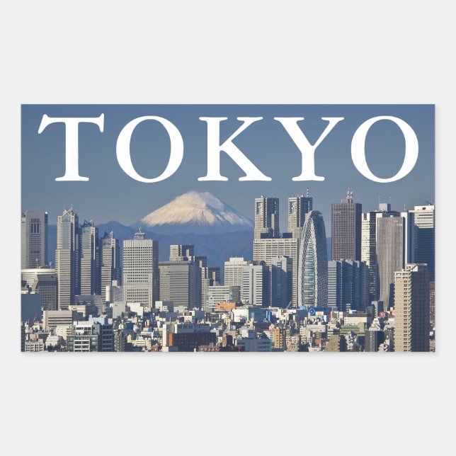 Pegatina Rectangular Monte Fuji | Distrito de Shinjuku Skyline Tokio Ja (Anverso)