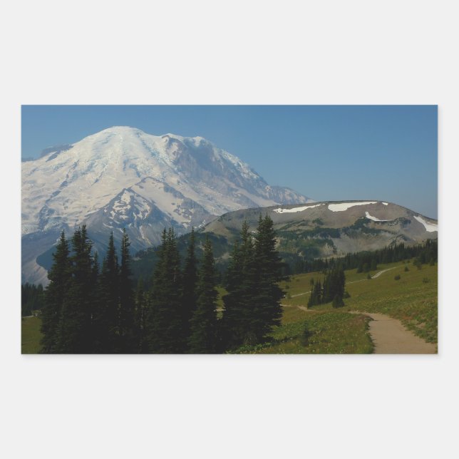 Pegatina Rectangular Monte Rainier desde el sendero de Sourdough Ridge (Anverso)