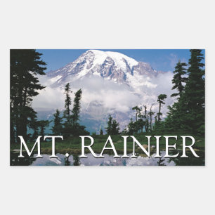 Pegatina Rectangular Monte Rainier Reflejo en una laguna de montaña