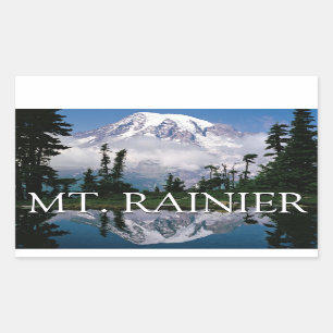 Pegatina Rectangular Monte Rainier   Reflexión en un estanque de montañ