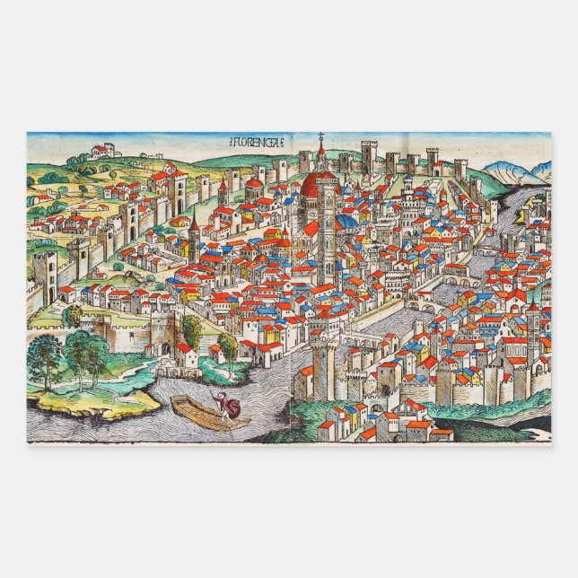 Pegatina Rectangular Monumento medieval de Florencia en Italia (Anverso)