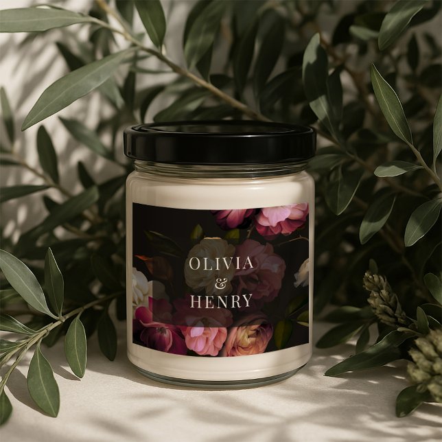 Pegatina Rectangular Moody Floral Wedding Dark Romantic Black Burgundy (Subido por el creador)