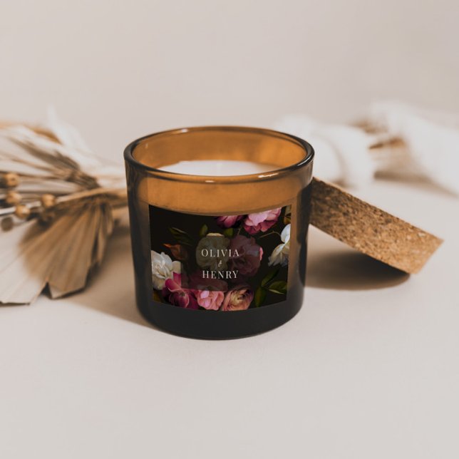 Pegatina Rectangular Moody Floral Wedding Dark Romantic Black Burgundy (Subido por el creador)