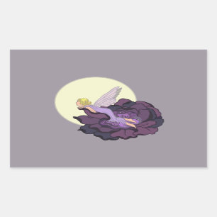 Pegatina Rectangular Moon Gazing Purple Flower Fairy Evening Sky
