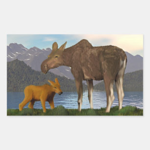 Pegatina Rectangular Moose in the Meadow