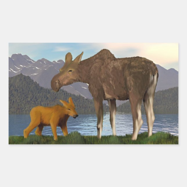 Pegatina Rectangular Moose in the Meadow (Anverso)