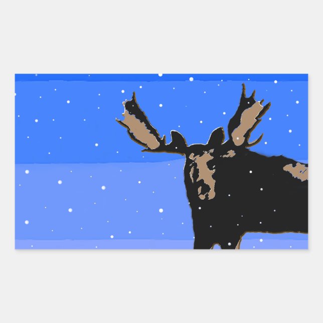 Pegatina Rectangular Moose in Winter - Original Wildlife Art (Anverso)