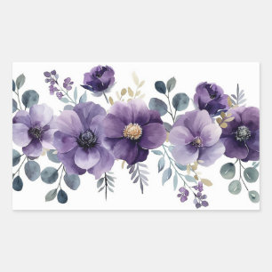 Pegatina Rectangular Morado Floral