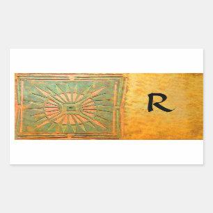 Pegatina Rectangular MORNING STAR MONOGRAM , amarillo antiguo, marrón,