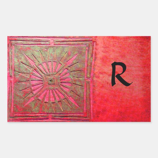 Pegatina Rectangular MORNING STAR MONOGRAM, rojo, verde (Anverso)