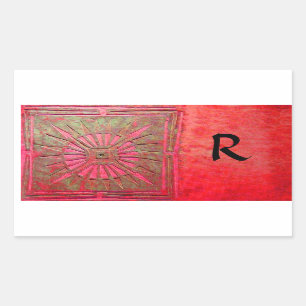 Pegatina Rectangular MORNING STAR MONOGRAM, rojo, verde