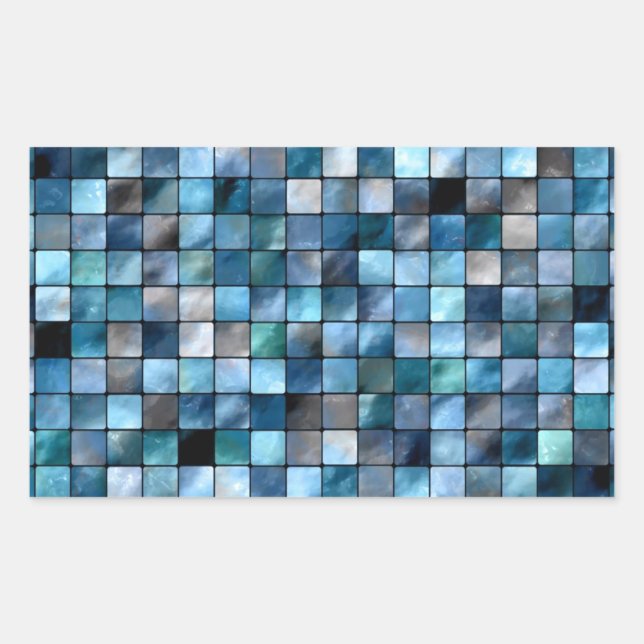 Pegatina Rectangular Mosaico Azul De Baldosas (Anverso)