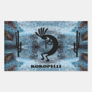 Pegatina Rectangular Mosaico del desierto del suroeste de Kokopelli 2