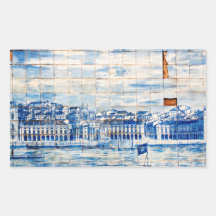 Pegatina Rectangular mosaico lisboa azul pintura mosaico patrón de porc