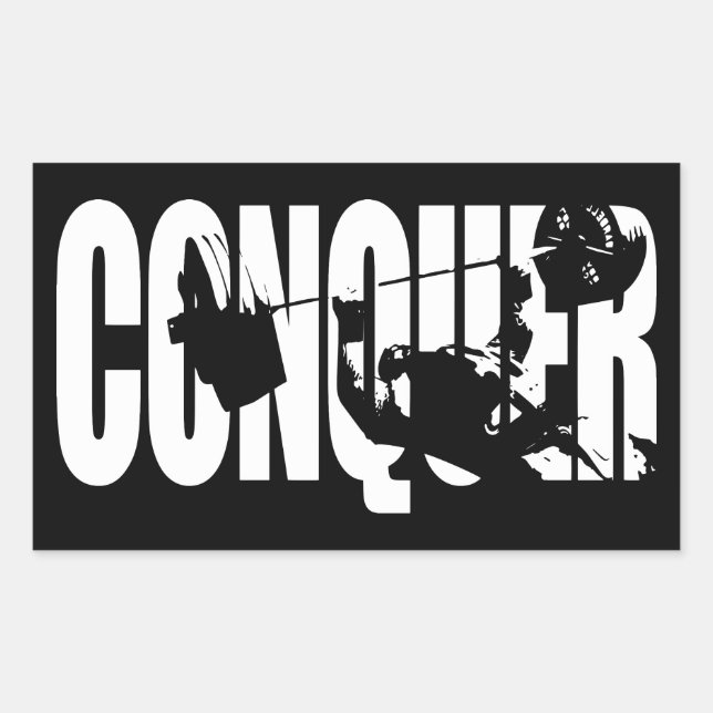 Pegatina Rectangular Motivación de "Bench Press" - CONQUISTAR (Anverso)