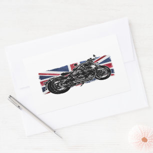 Pegatina Rectangular Motocicleta Bobber, Bicicletas Vintage, Gran Breta