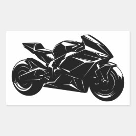 Pegatina Rectangular Motocicleta Futurista Vector Negro Blanco