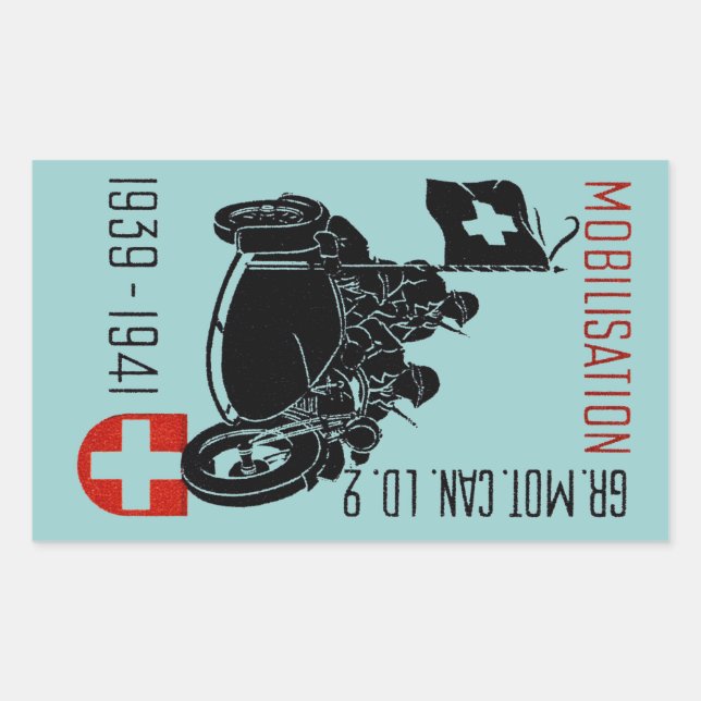 Pegatina Rectangular Motocicleta Recon suiza de la Segunda Guerra Mundi (Anverso)