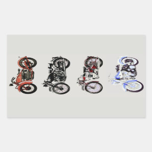 Pegatina Rectangular MOTOCICLETAS DE VINTAJE CLÁSICO Gris negro rojo