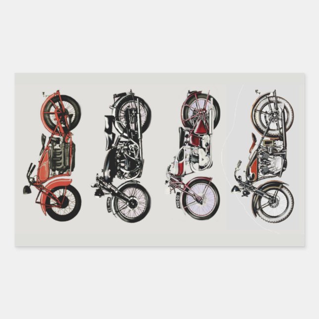 Pegatina Rectangular MOTOCICLETAS DE VINTAJE CLÁSICO Gris negro rojo (Anverso)
