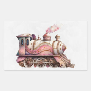 Pegatina Rectangular Motor de tren rosa Vintage Steampunk Style