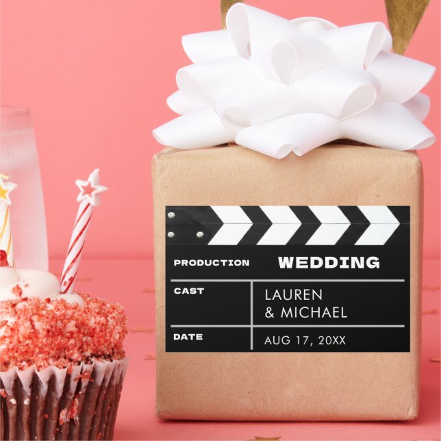 Pegatina Rectangular Movie Film Clap Board Wedding (Fiesta)