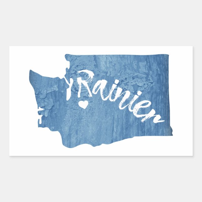 Pegatina Rectangular Mt. Rainier Washington Wood Grain (Anverso)