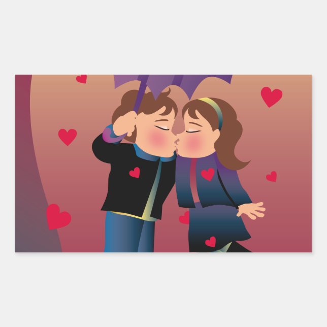 Pegatina Rectangular Muchos besos (Anverso)