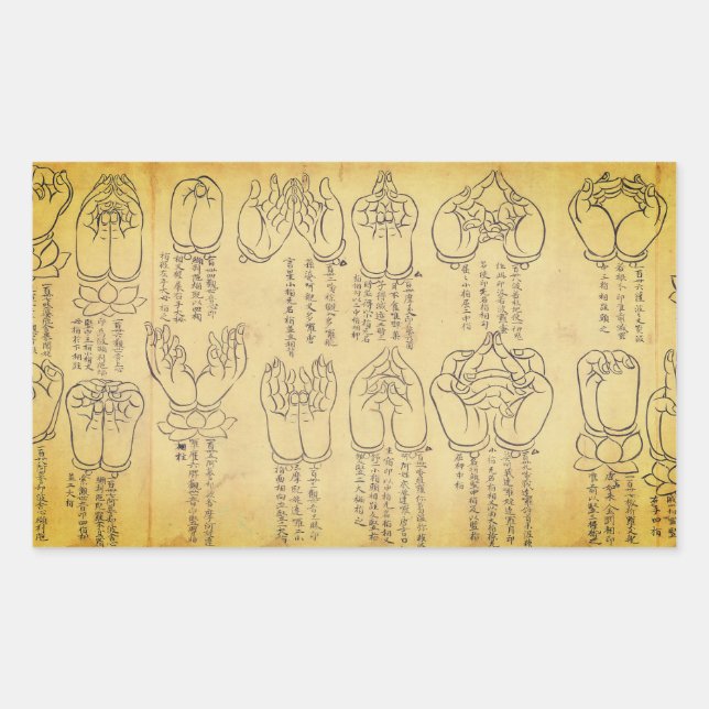 Pegatina Rectangular Mudras (desplazamiento japonés del siglo XII) (Anverso)