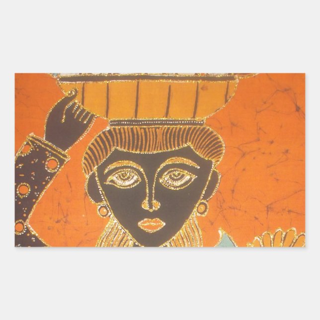 Pegatina Rectangular Mujer africana con imagen de cesta (Anverso)