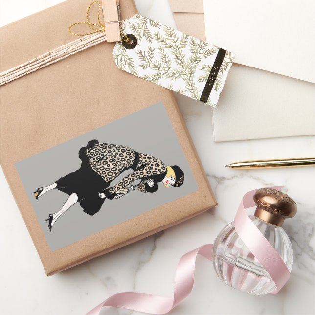 Pegatina Rectangular Mujer Art Decó de época en la chaqueta de papel Le (Regalar)