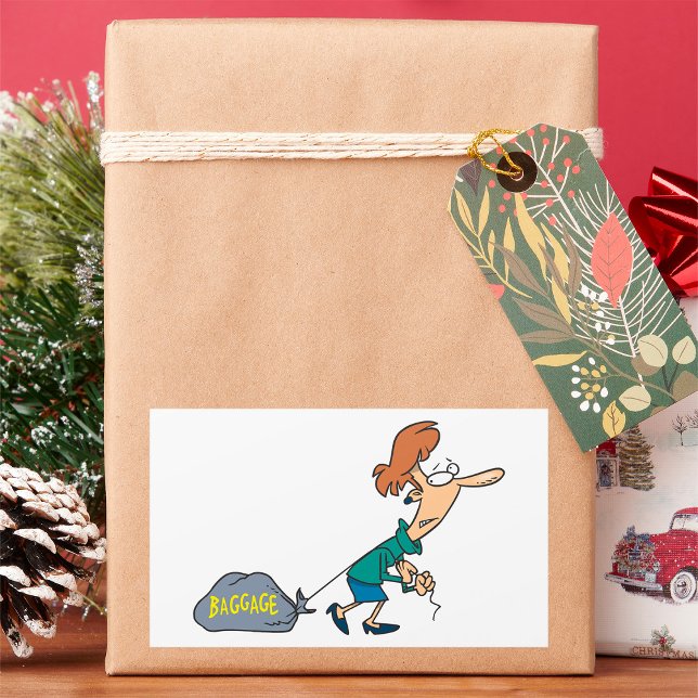 Pegatina Rectangular Mujer divertida con equipaje emocional (Subido por el creador)