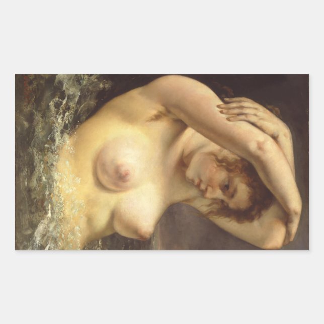 Pegatina Rectangular Mujer en las olas (Anverso)