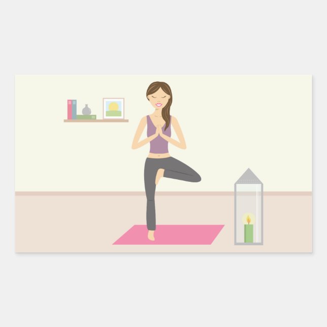 Pegatina Rectangular Mujer Hermosa Haciendo Yoga En Una Habitación Deco (Anverso)