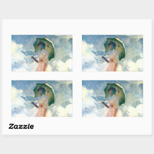 Pegatina Rectangular Mujer Monet con una sombrilla a la izquierda