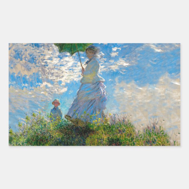Pegatina Rectangular Mujer Monet Paraguas Impresionismo (Anverso)